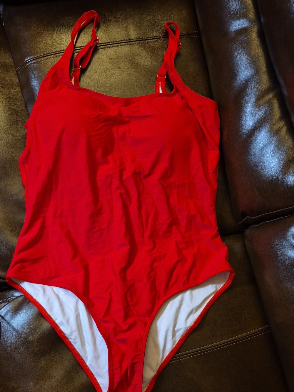Womens Red One-Piece Swimsuit - Classic Scoop Neck